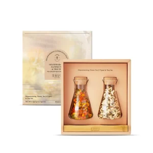 Housewarming Flower Tea & Wood Tray Gift Set (Marigold + Acacia) - Handcrafted by KKOKDAM