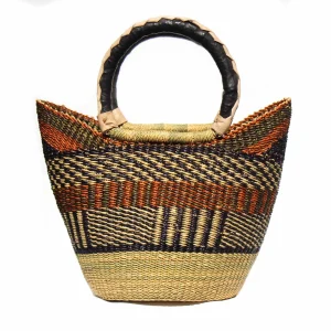Bolga Tote - Neutrals with Leather Handle (14")