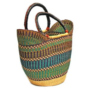 Bolga Tote with Leather Handle - Multicolor (18")