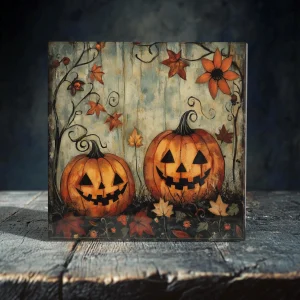 Autumn Glow: Whimsical Pumpkin Patch Porcelain Tile Art