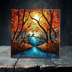 Enchanted Autumn Forest Art Tile with Easel