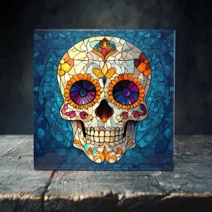 Vibrant Sugar Skull Porcelain Tile Art